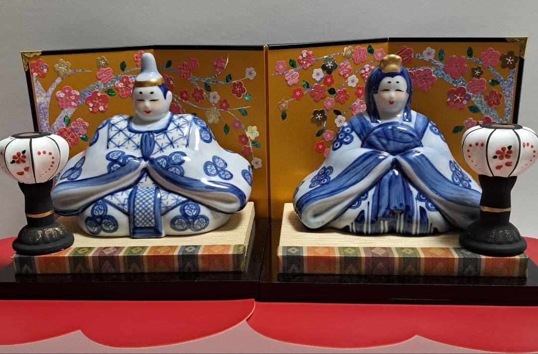 k-③ 九谷焼 ひな人形 5号 親王飾り 染付