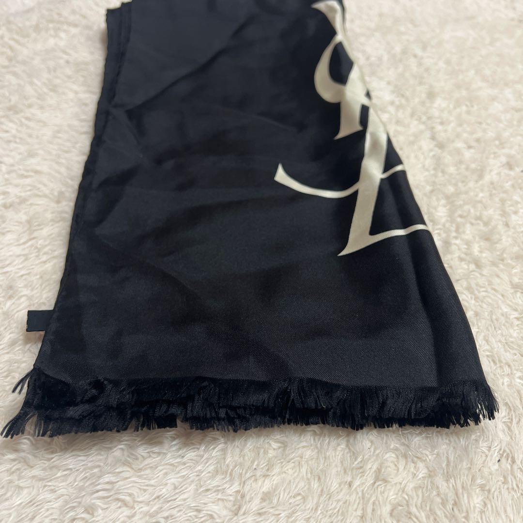 イヴサンローラン ロングスカーフ 無地 YSLロゴ シルク ブラック