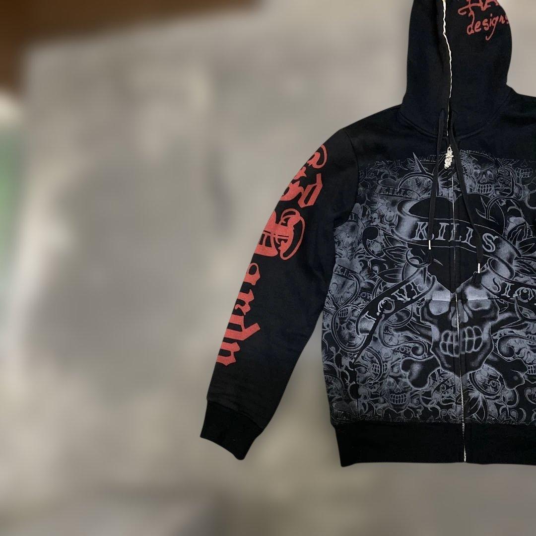 Ed Hardy スカルプリント パーカー　XLサイズ