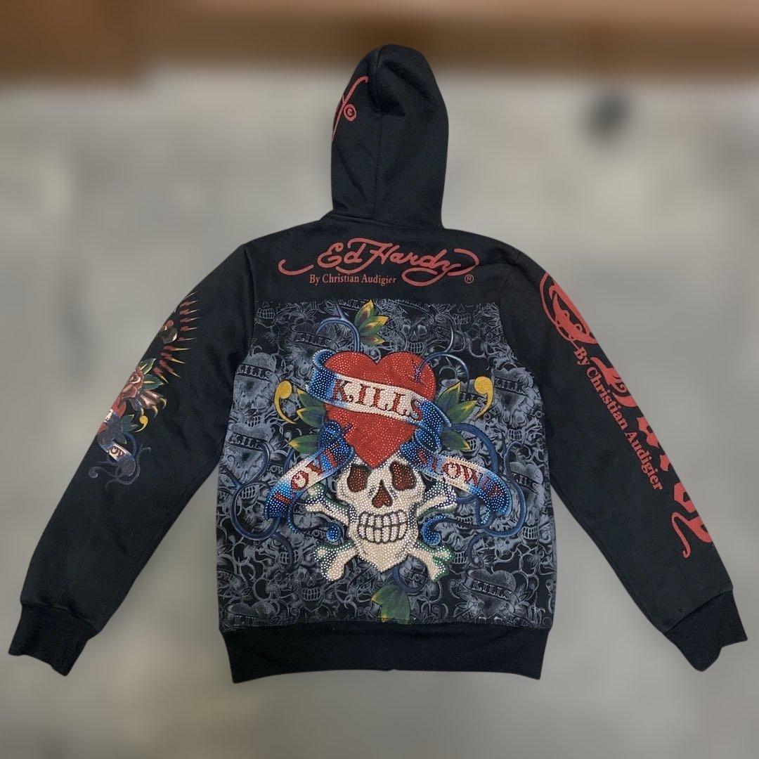 Ed Hardy スカルプリント パーカー　XLサイズ