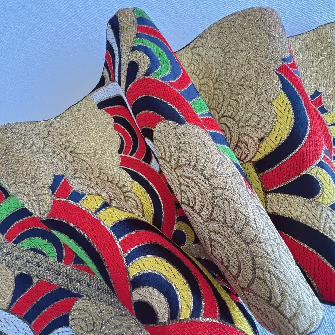 セット　七五三７歳女の子　青地花御所車　黒地袋帯　青海波金　袖なし長襦袢7103