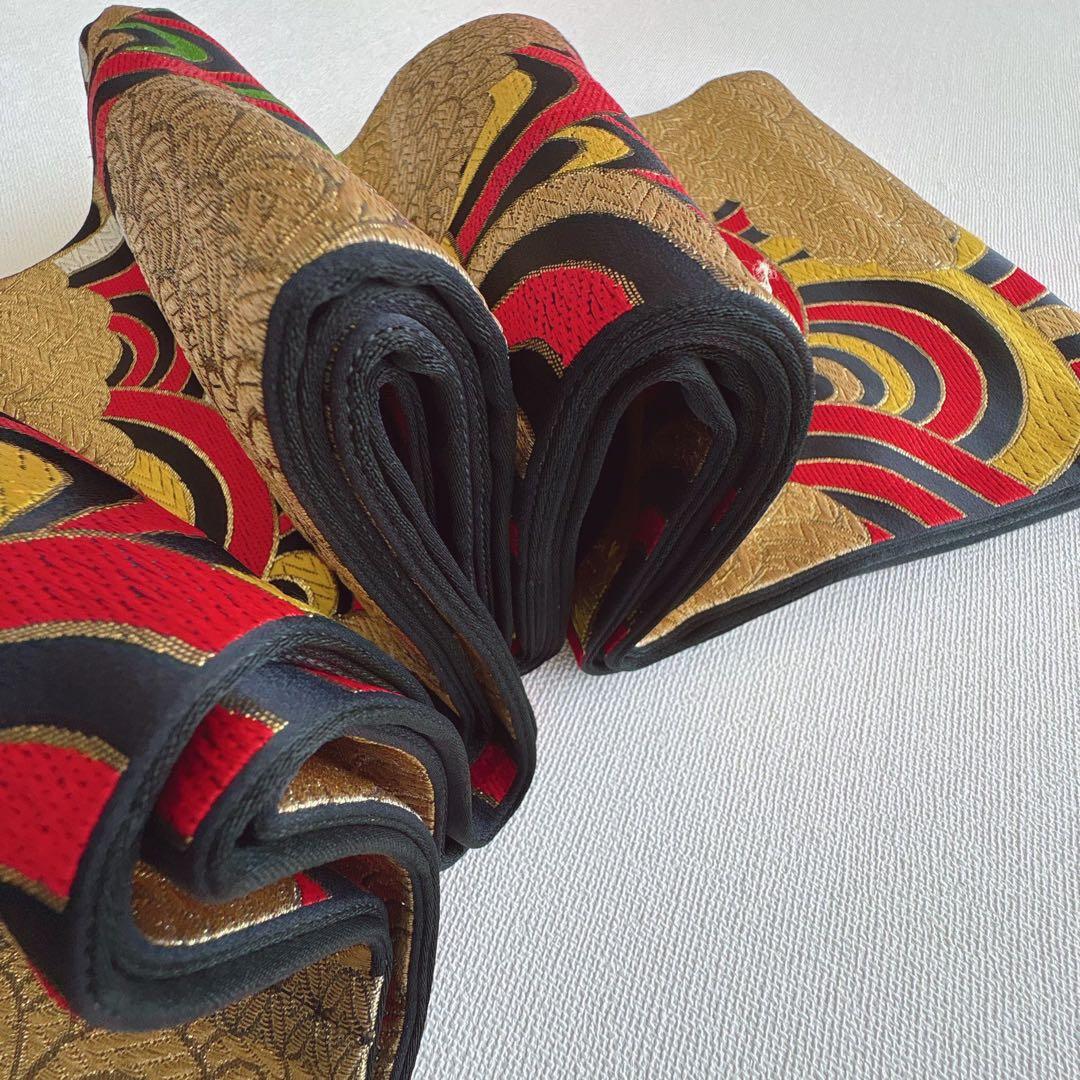 セット　七五三７歳女の子　青地花御所車　黒地袋帯　青海波金　袖なし長襦袢7103