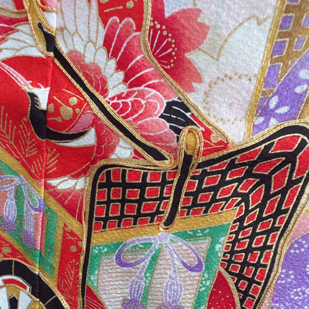 セット　七五三７歳女の子　青地花御所車　黒地袋帯　青海波金　袖なし長襦袢7103