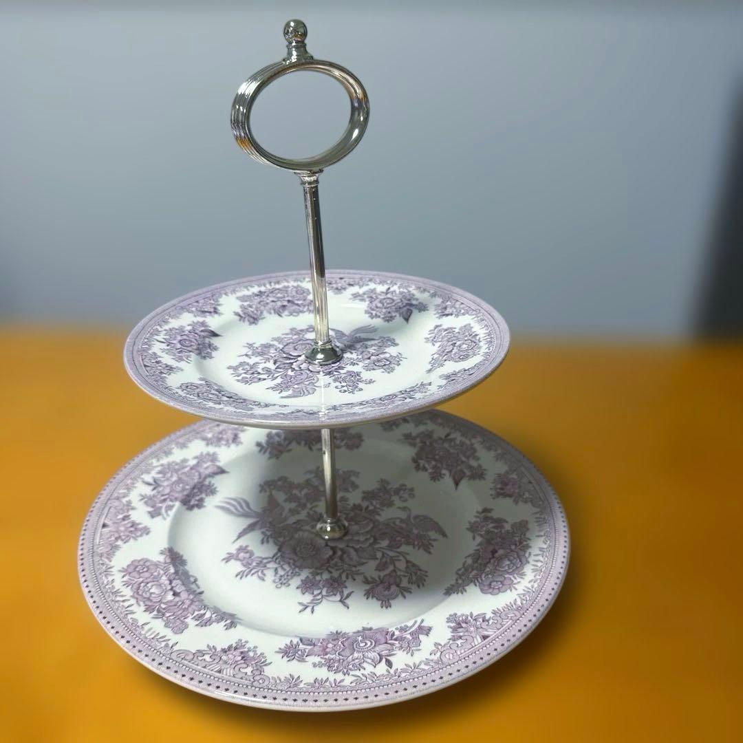 バーレイ 二段ケーキスタンド Asiatic Pheasants プラム