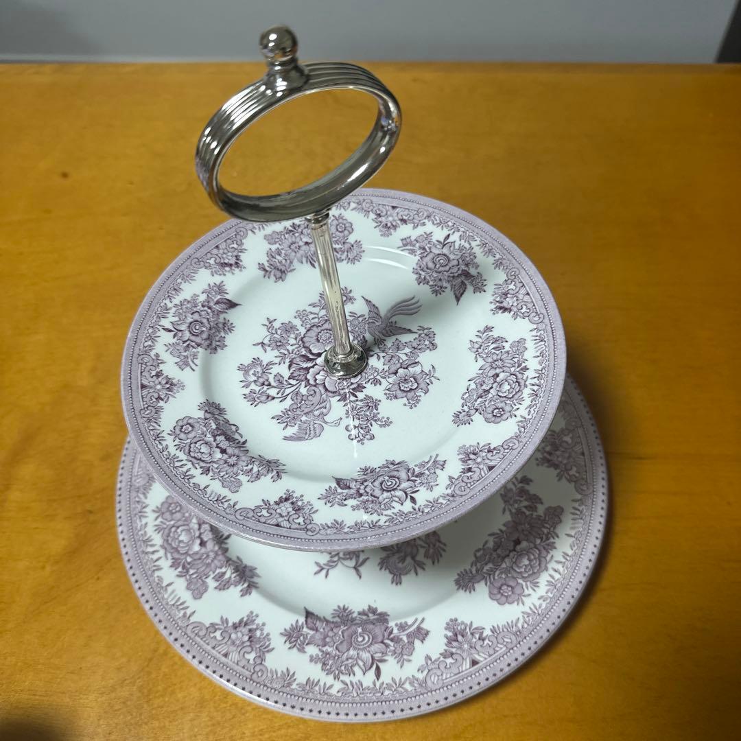 バーレイ 二段ケーキスタンド Asiatic Pheasants プラム