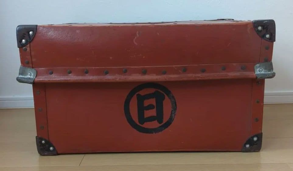 ボテ箱希少蓋付き朱ケース古道具 アンティーク レトロ 年代レア 古美術コンテナ