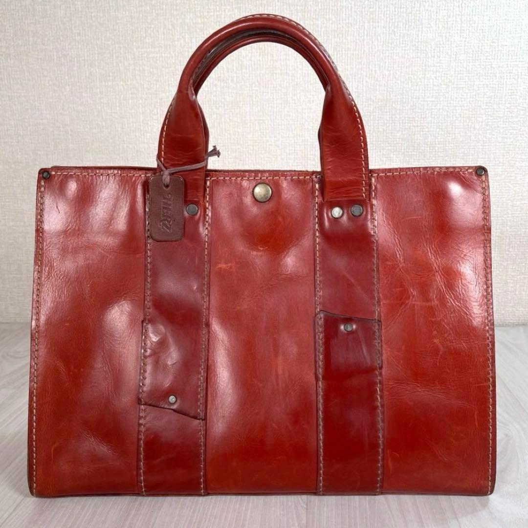 【良品】HERZ/ヘルツ　トート バッグ　オールレザー　自力式　A4収納　赤茶