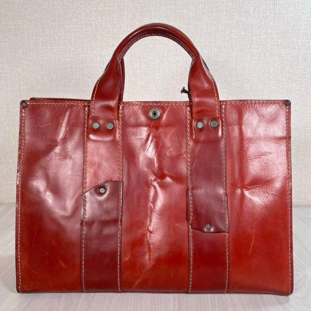 【良品】HERZ/ヘルツ　トート バッグ　オールレザー　自力式　A4収納　赤茶