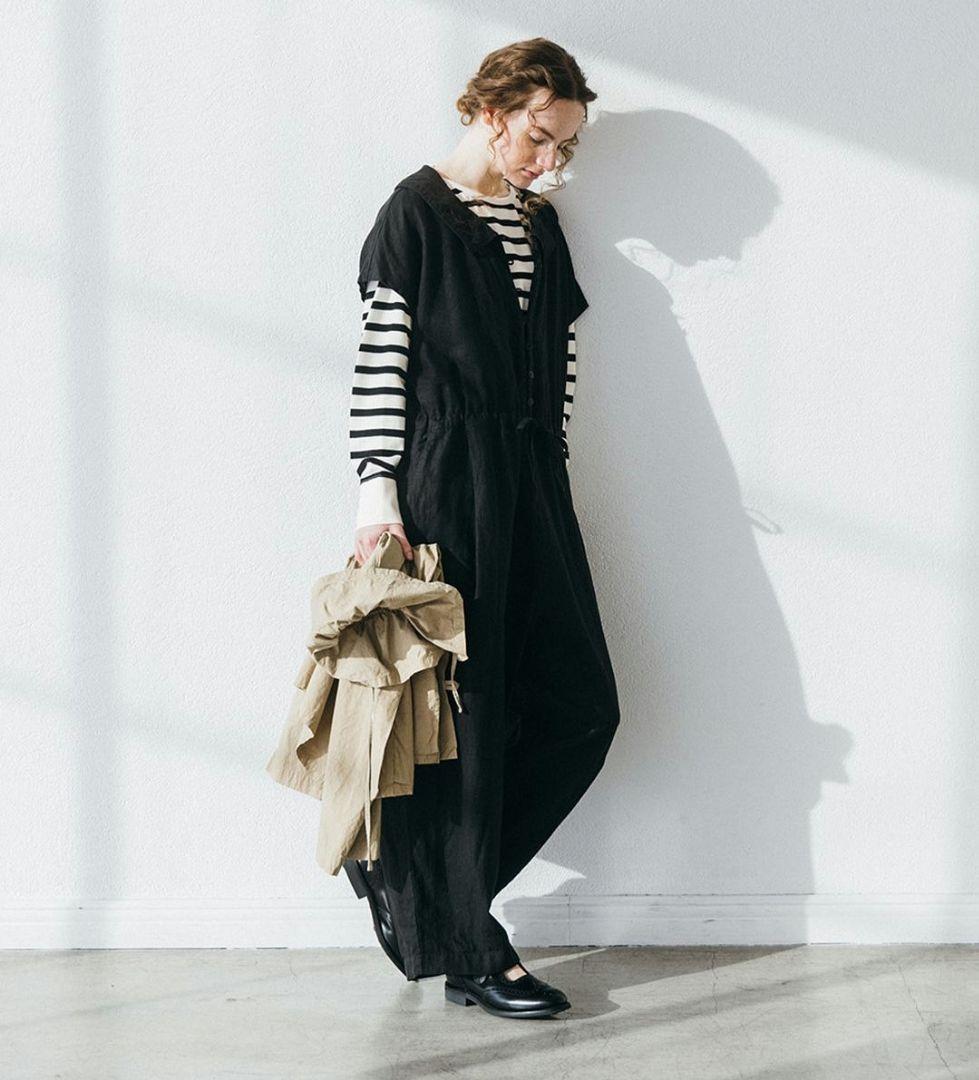 ネストローブ　リネン襟つきサロペット