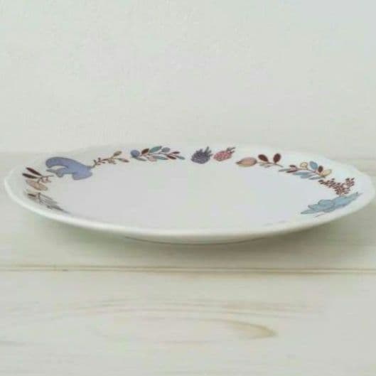 新品　九谷焼　ハレクタニ　19.2cmプレート木の実と鳥  ブルー