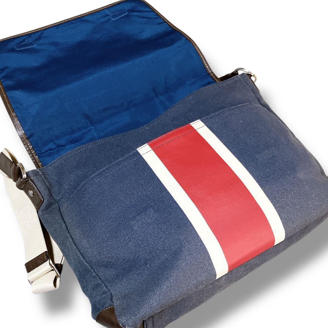 コーチ 大容量 A4収納可 斜め掛け可 デニム メッセンジャーバッグ ネイビー