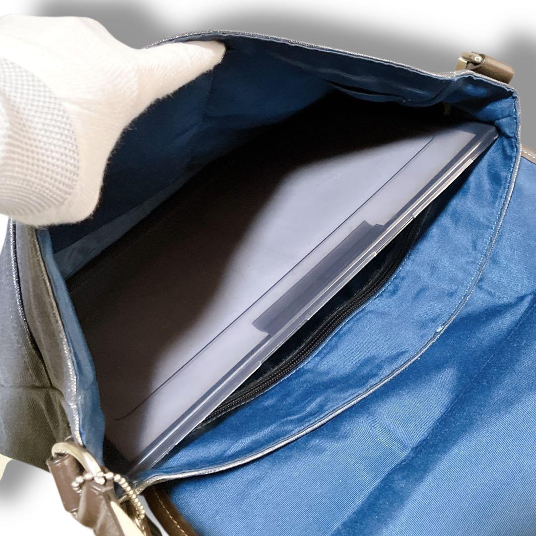 コーチ 大容量 A4収納可 斜め掛け可 デニム メッセンジャーバッグ ネイビー