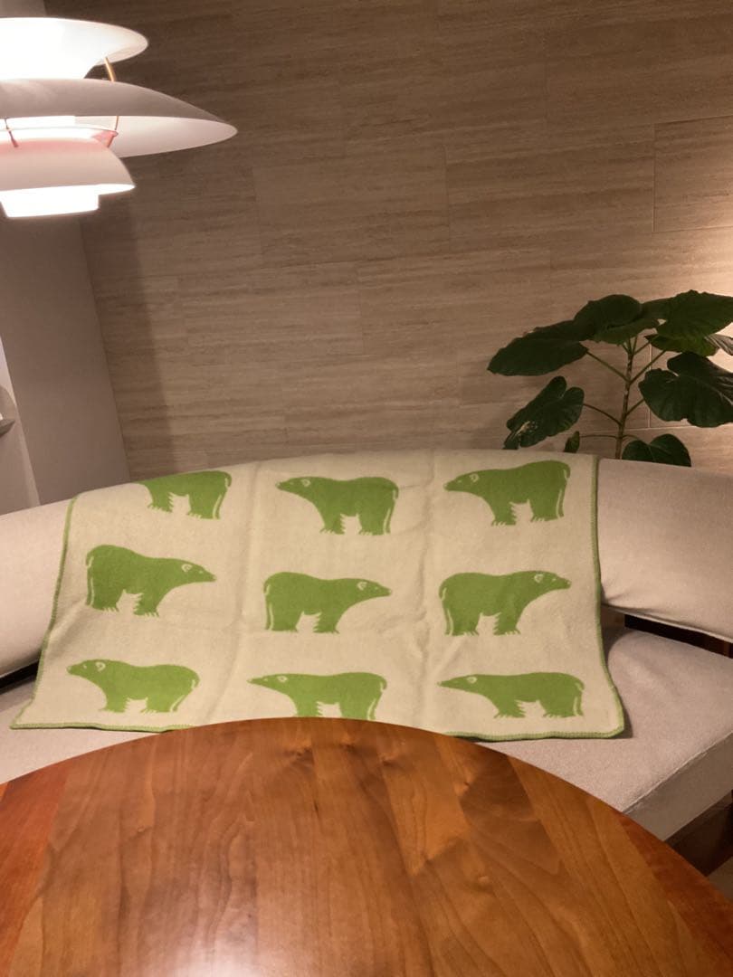 ROROS ロロス　ブランケット 白くま グリーン ウール100% ひざ掛け毛布