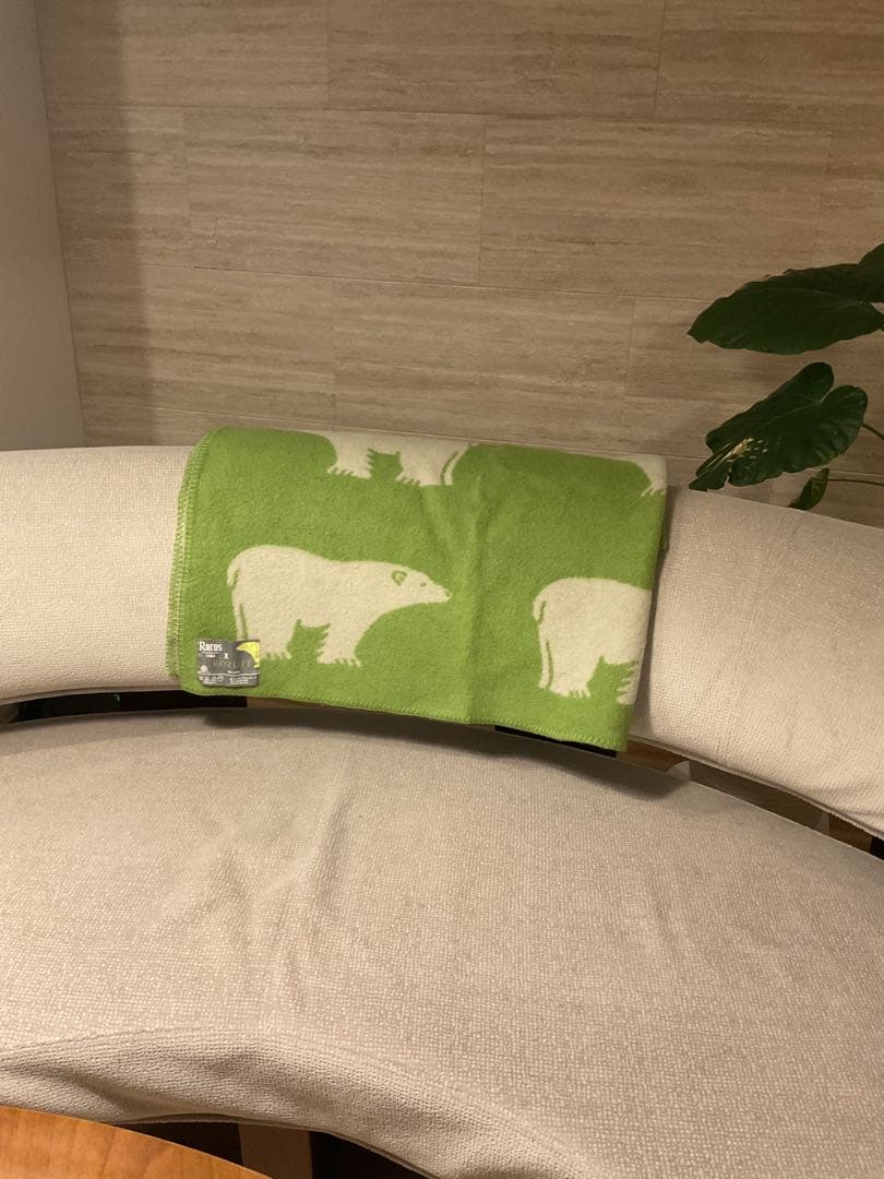ROROS ロロス　ブランケット 白くま グリーン ウール100% ひざ掛け毛布
