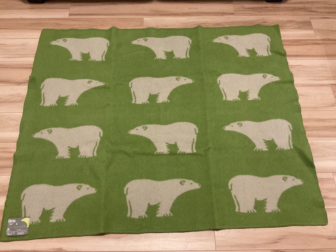 ROROS ロロス　ブランケット 白くま グリーン ウール100% ひざ掛け毛布