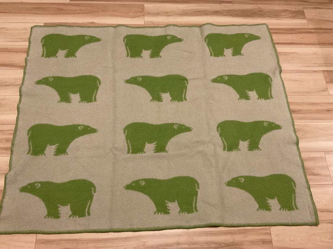 ROROS ロロス　ブランケット 白くま グリーン ウール100% ひざ掛け毛布