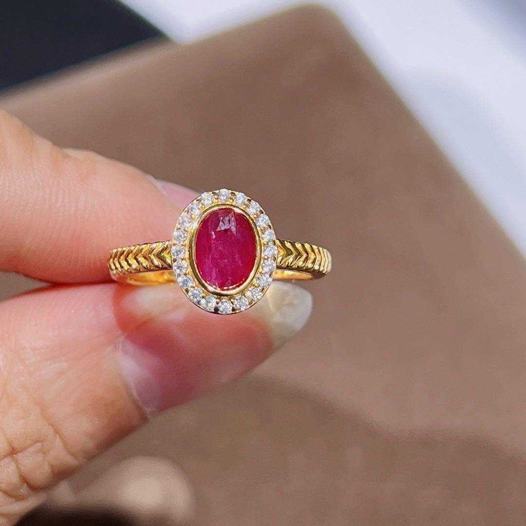 天然ルビーリング5×7mm18K仕上げ S925 鮮紅ピジョンブラッド3色展開