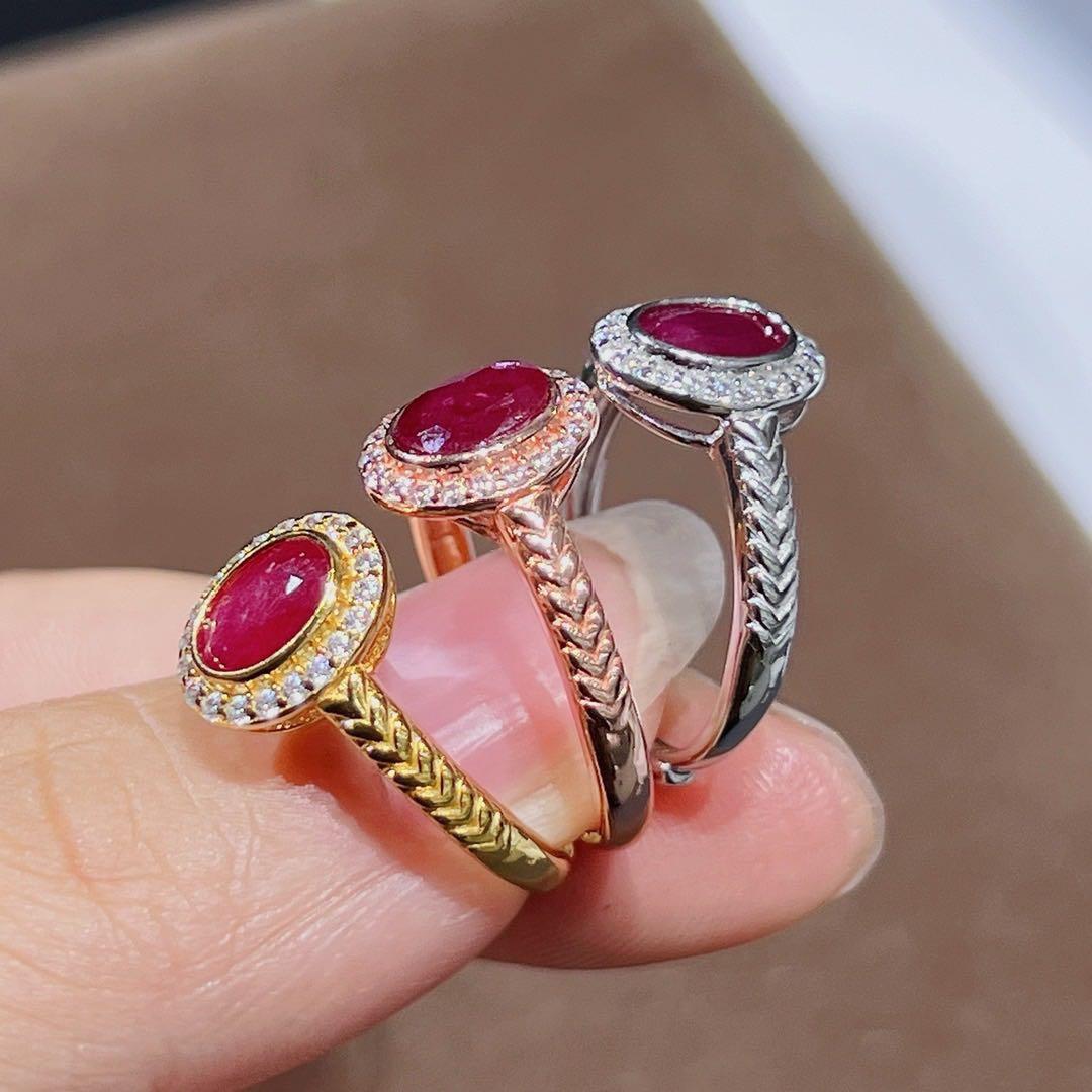 天然ルビーリング5×7mm18K仕上げ S925 鮮紅ピジョンブラッド3色展開