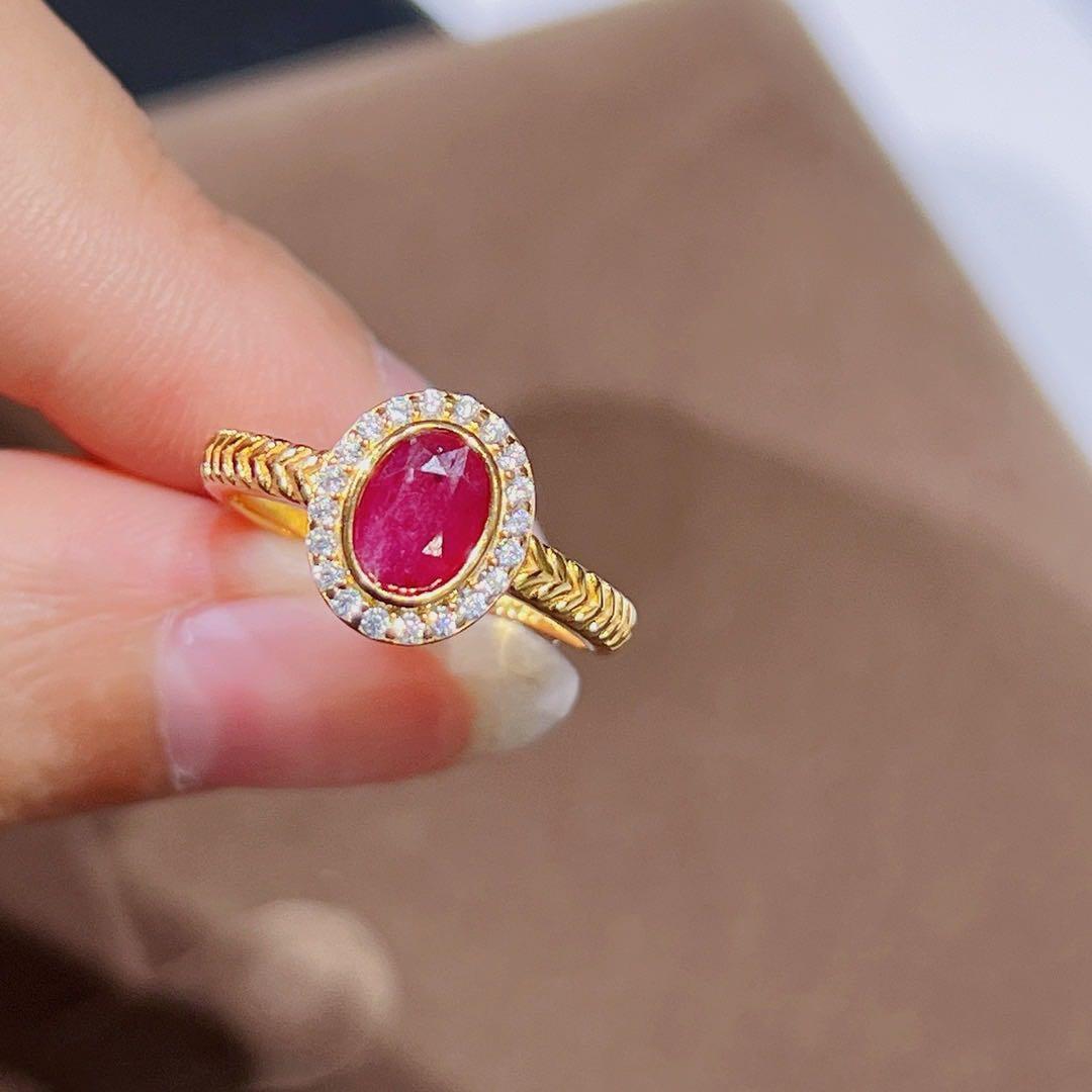 天然ルビーリング5×7mm18K仕上げ S925 鮮紅ピジョンブラッド3色展開