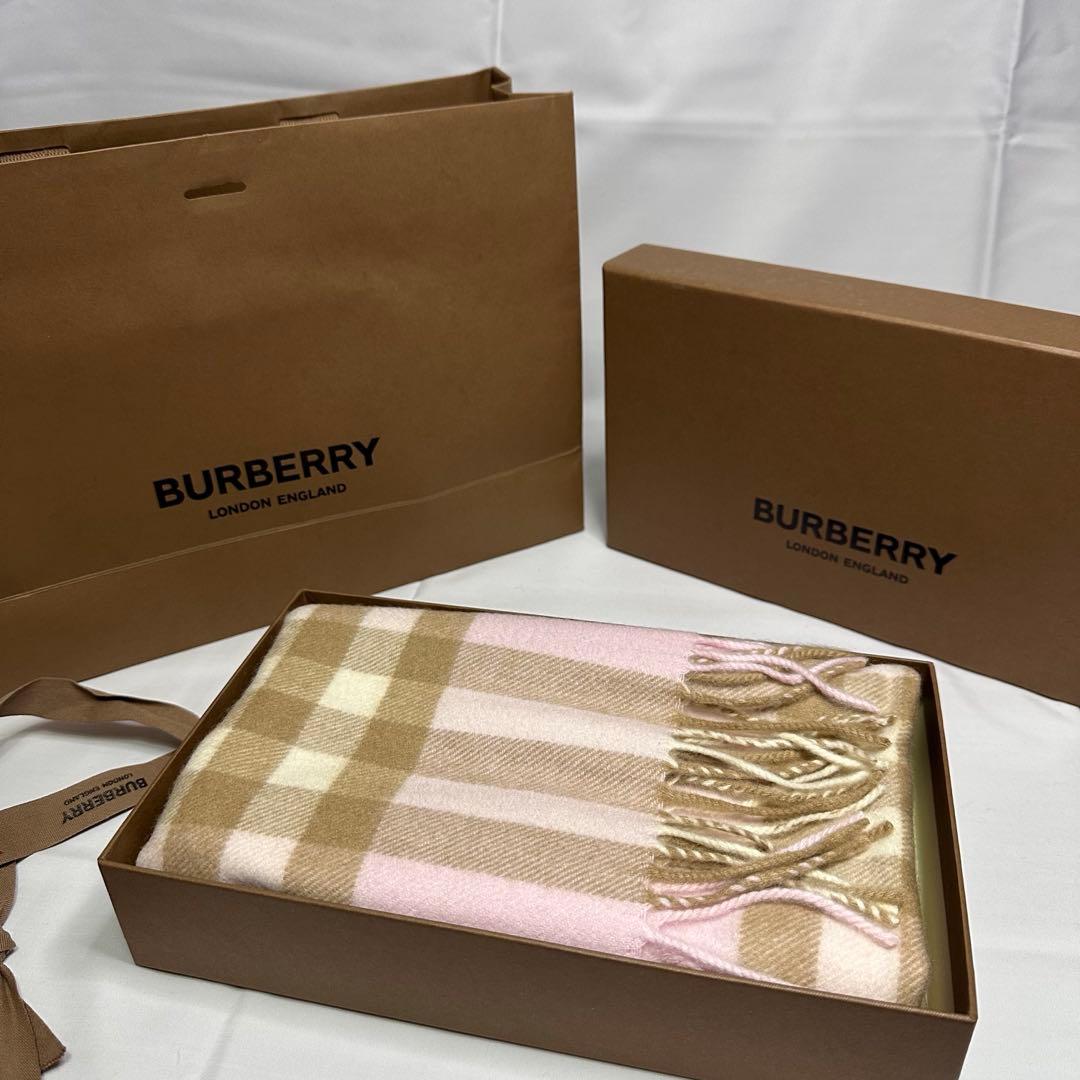 極美品☆現行☆バーバリー☆マフラー☆箱付☆ピンク☆ノバチェック柄☆カシミヤ☆