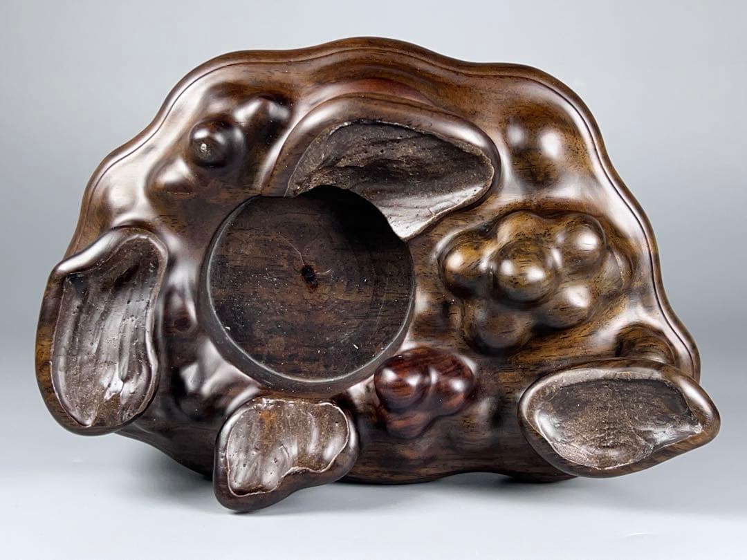 太湖石 自然石 鑑賞石 飾り石 中国美術 紫檀台座 香炉石 置物 高さ24cm