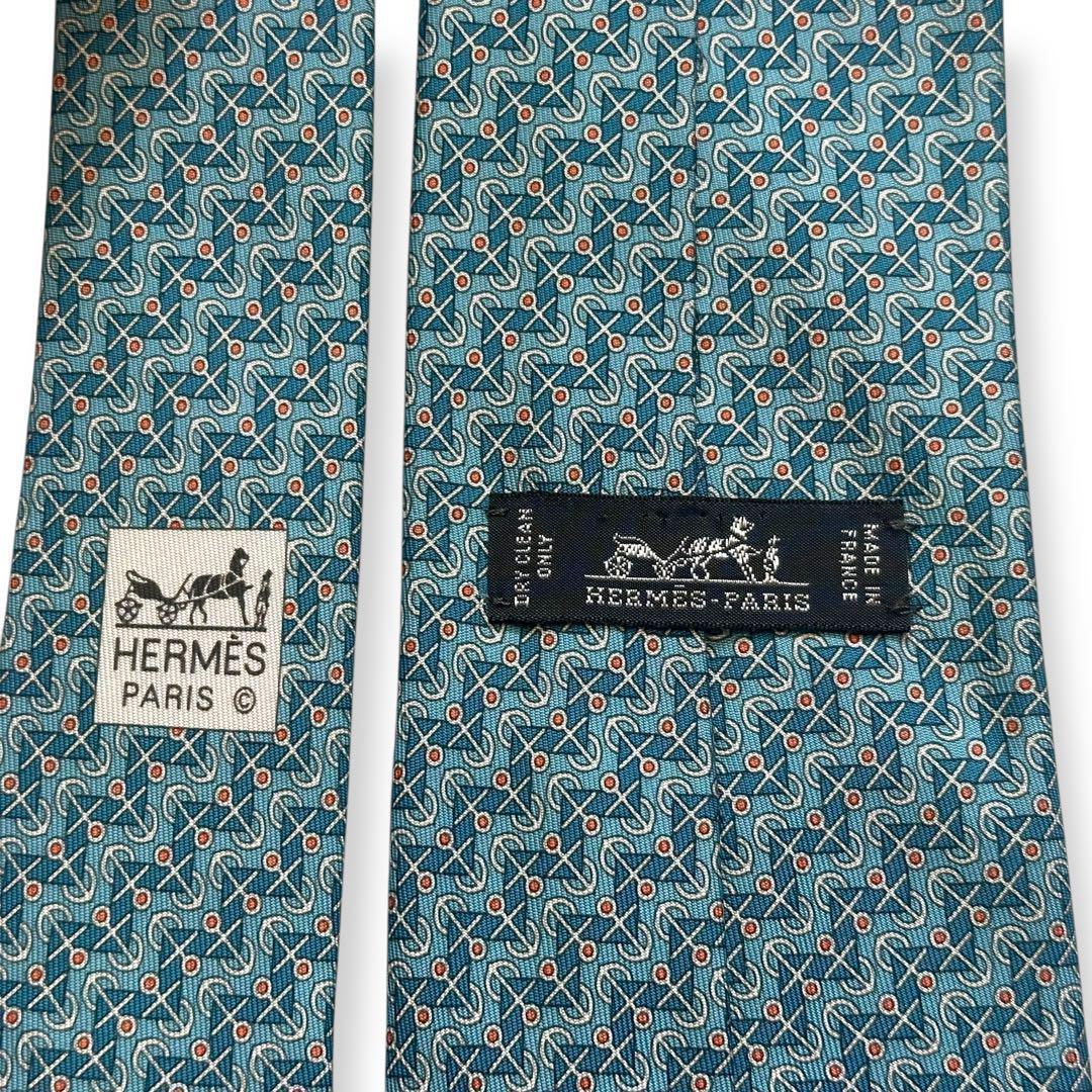 美品✨HERMES ネクタイ　エルメス　碇　マリン　春夏　ブルー　水色　海