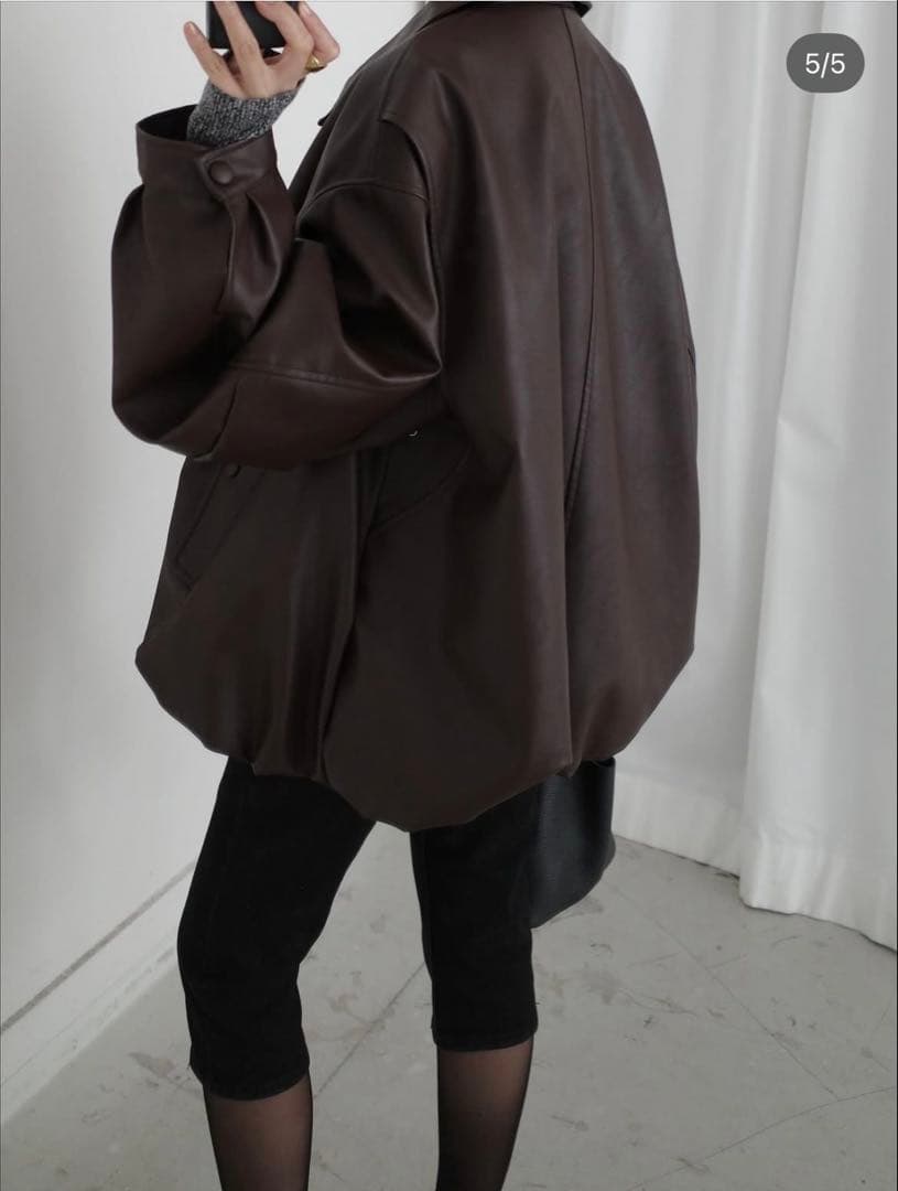 ジャケット・アウター CLANE FAKE LEATHER BALLOON JACKET BROWN