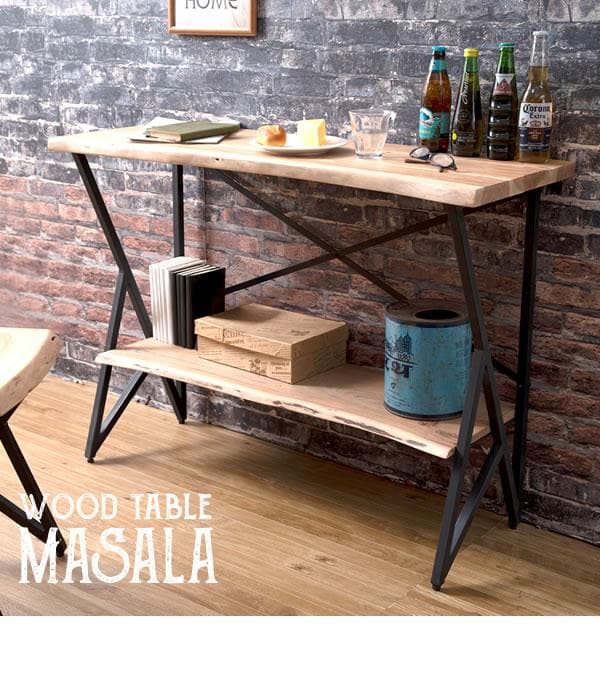 おしゃれ 北欧テイスト アンティーク風 棚付き 幅広 カウンターテーブル