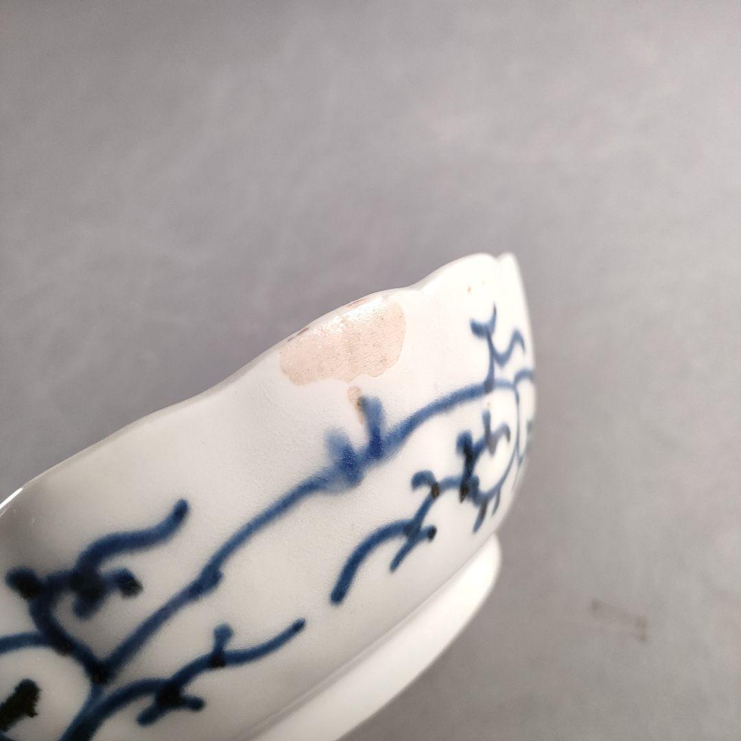 A1349-4/古伊万里染付雲鶴文輪花皿8客/銘々皿/飾鉢/盛鉢/懐石道具/