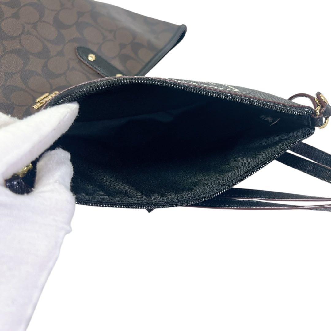 美品 COACH コーチ ブラウン トートバッグ ポーチ付き シグネチャー