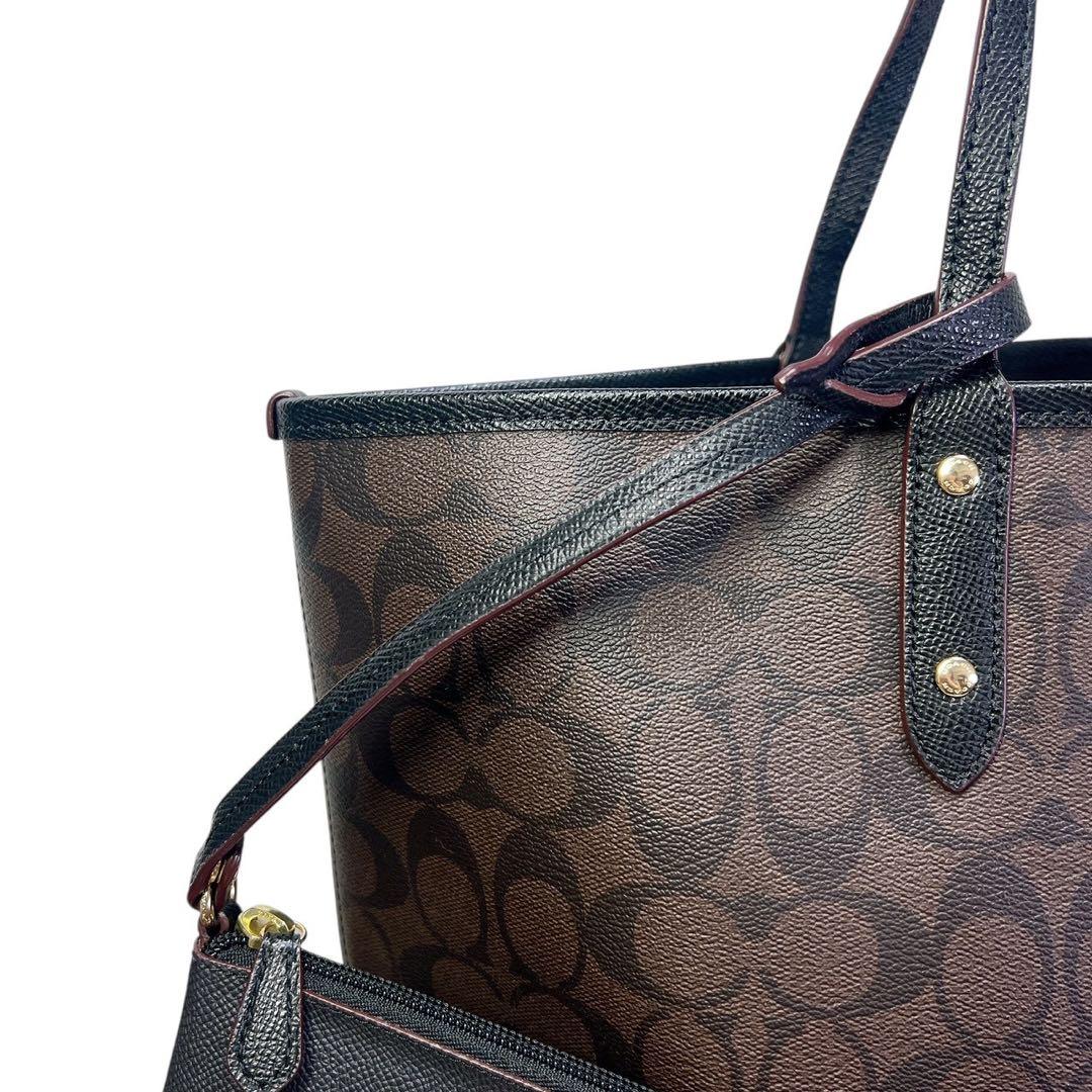 美品 COACH コーチ ブラウン トートバッグ ポーチ付き シグネチャー
