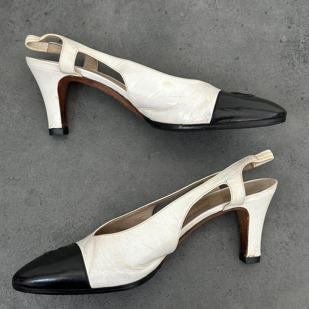 CHANEL ココマーク　バイカラー　スリングバック　パンプス　白　黒