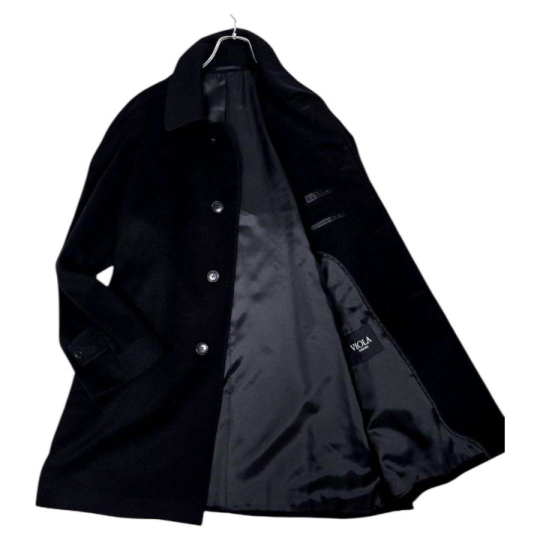 カシミヤ100% ステンカラーコート ロングコート 比翼 ブラック L