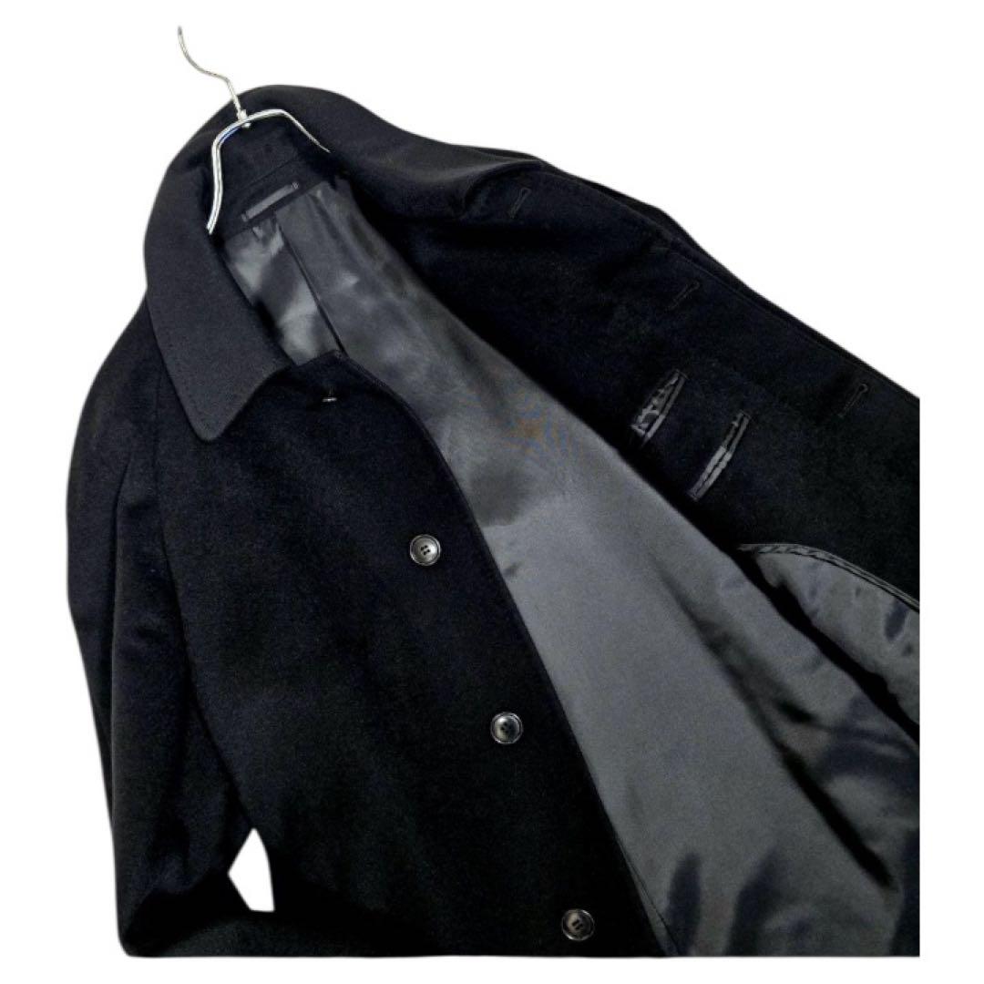 カシミヤ100% ステンカラーコート ロングコート 比翼 ブラック L