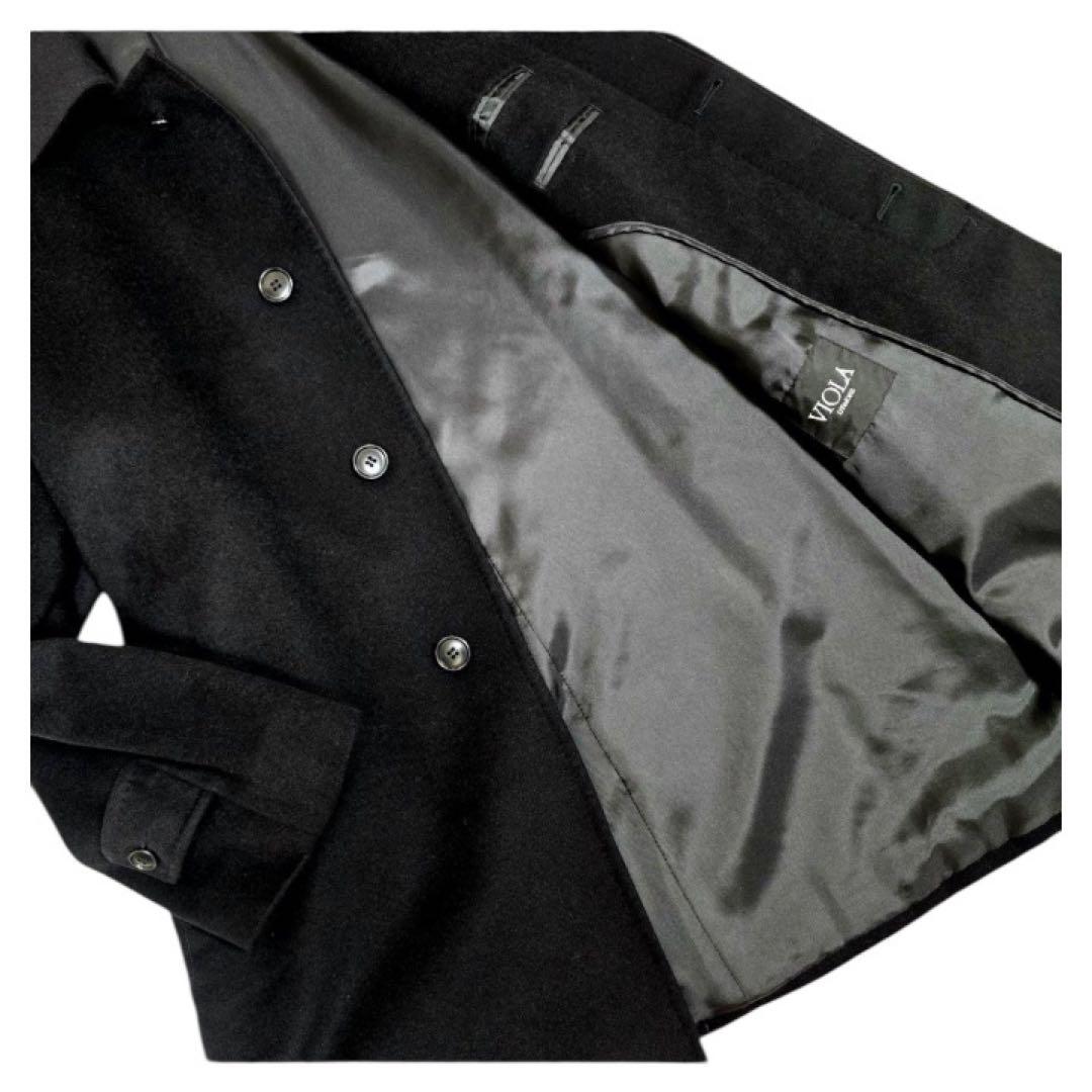 カシミヤ100% ステンカラーコート ロングコート 比翼 ブラック L