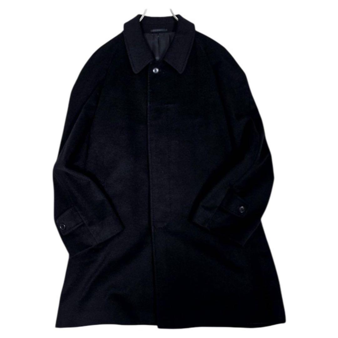 カシミヤ100% ステンカラーコート ロングコート 比翼 ブラック L