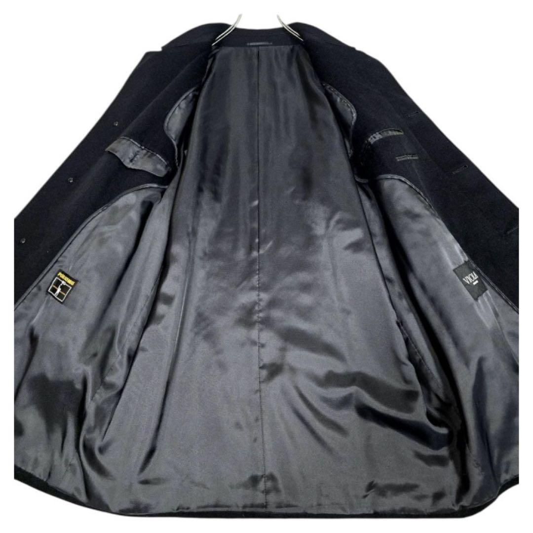 カシミヤ100% ステンカラーコート ロングコート 比翼 ブラック L