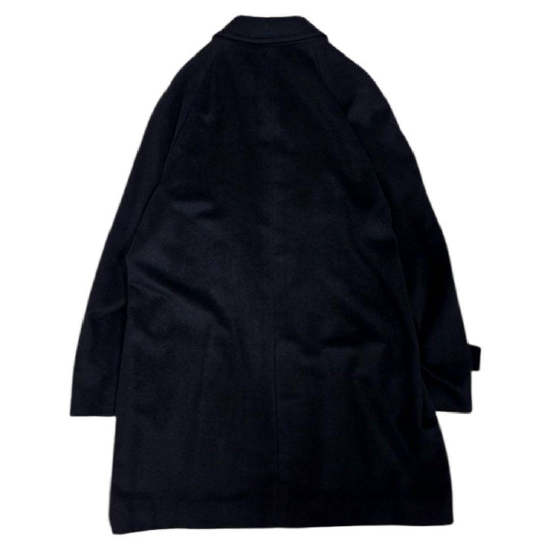 カシミヤ100% ステンカラーコート ロングコート 比翼 ブラック L