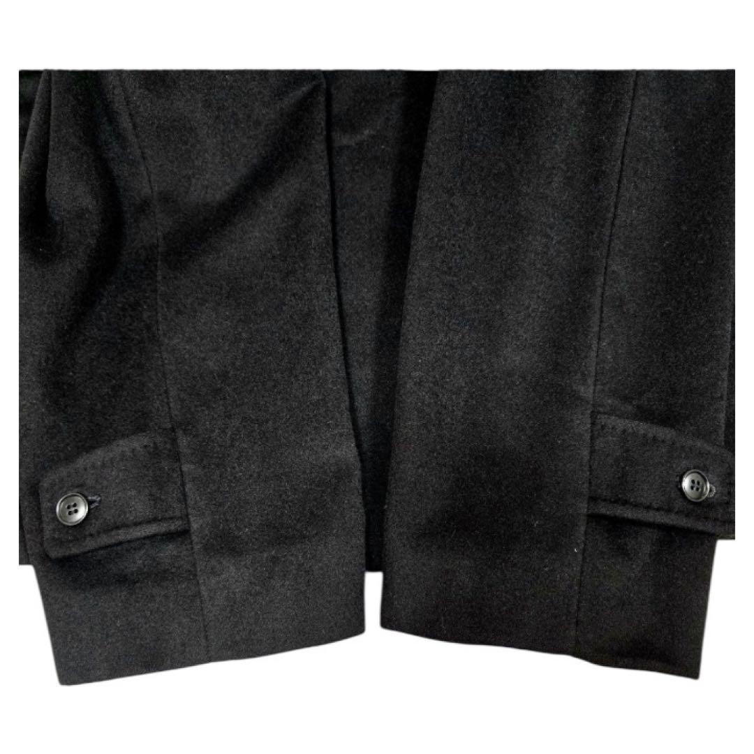 カシミヤ100% ステンカラーコート ロングコート 比翼 ブラック L