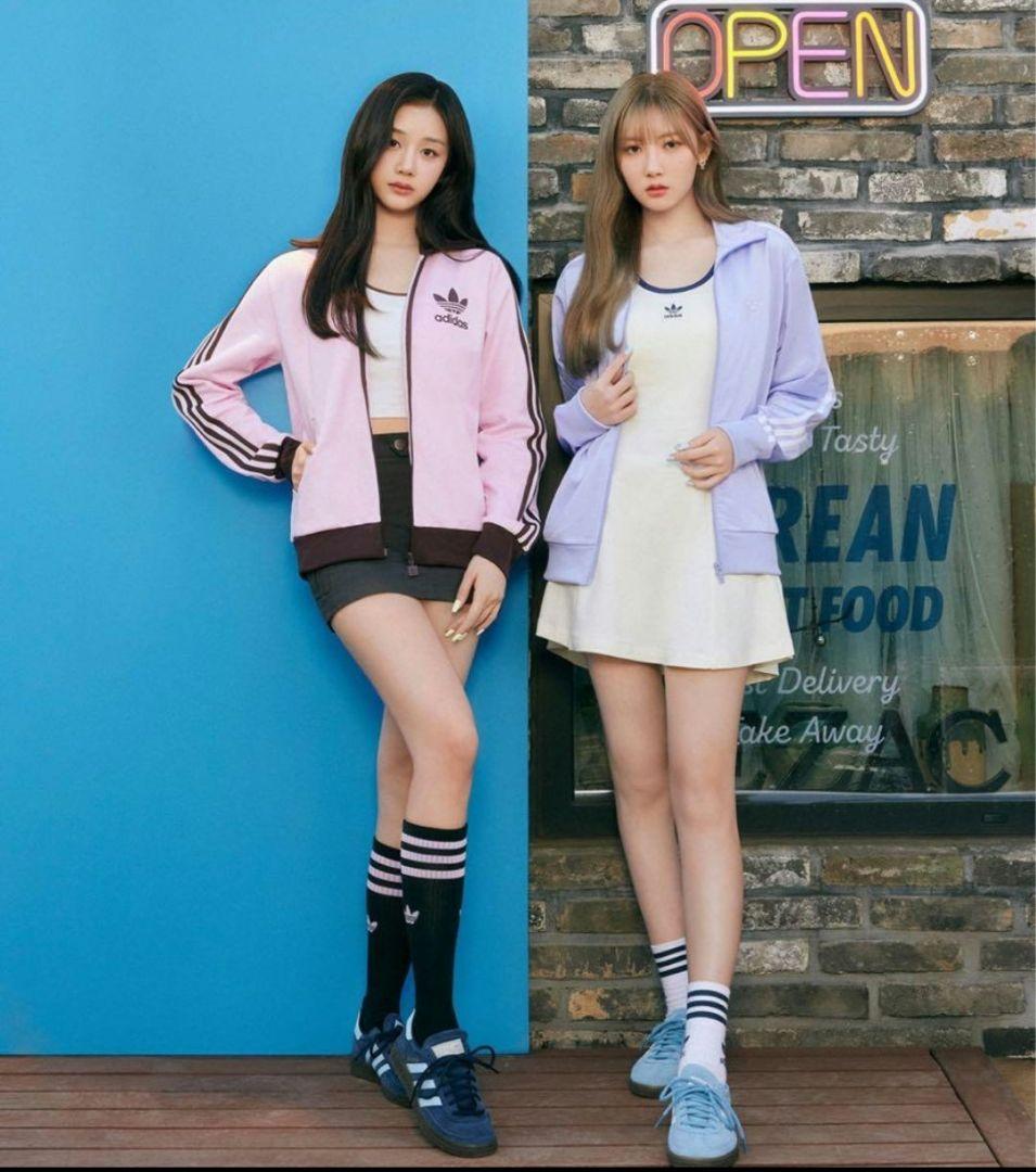 韓国限定 adidas トラックジャケット 刺繍ロゴ ピンク×ブラウン