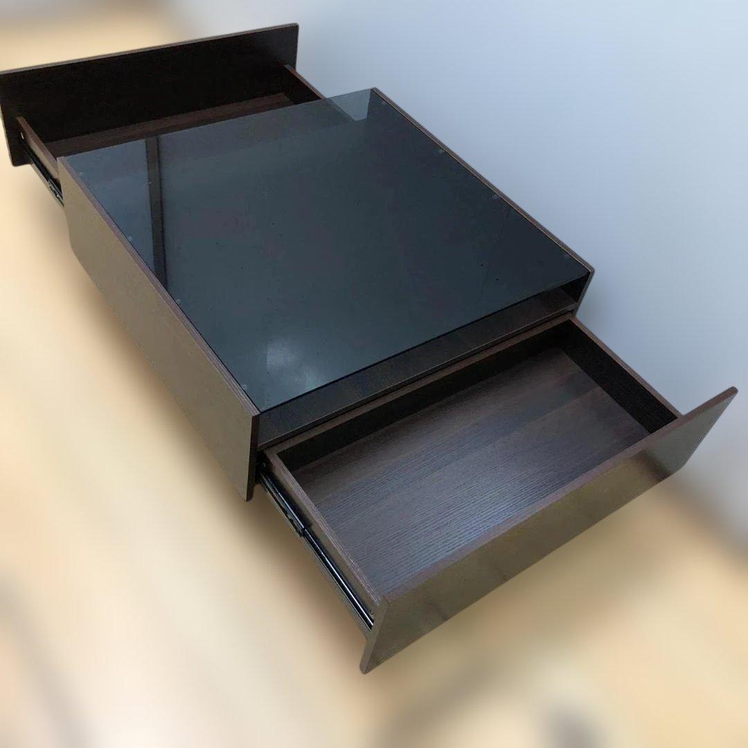 送料無料 ガラス天板 センターテーブル ローテーブル 引き出し　250904