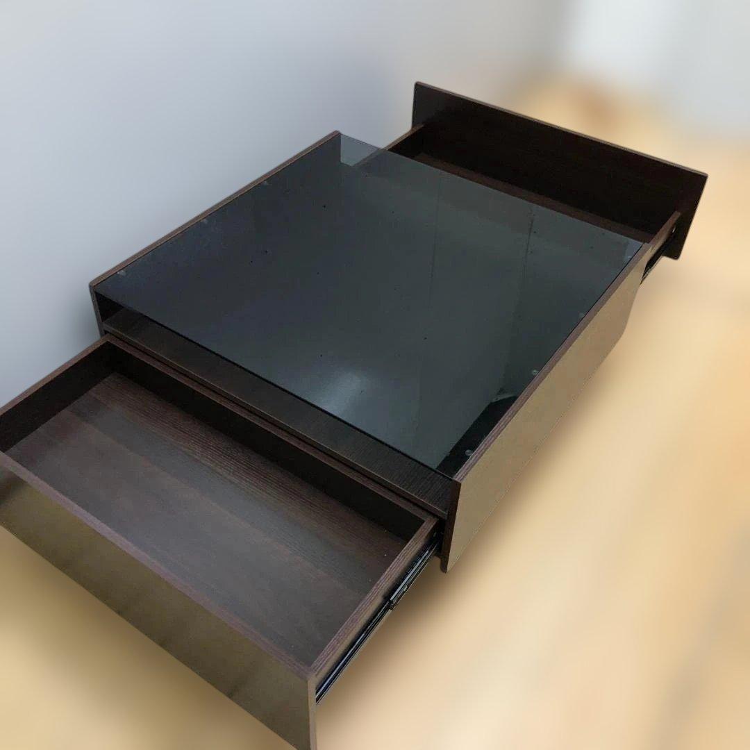 送料無料 ガラス天板 センターテーブル ローテーブル 引き出し　250904