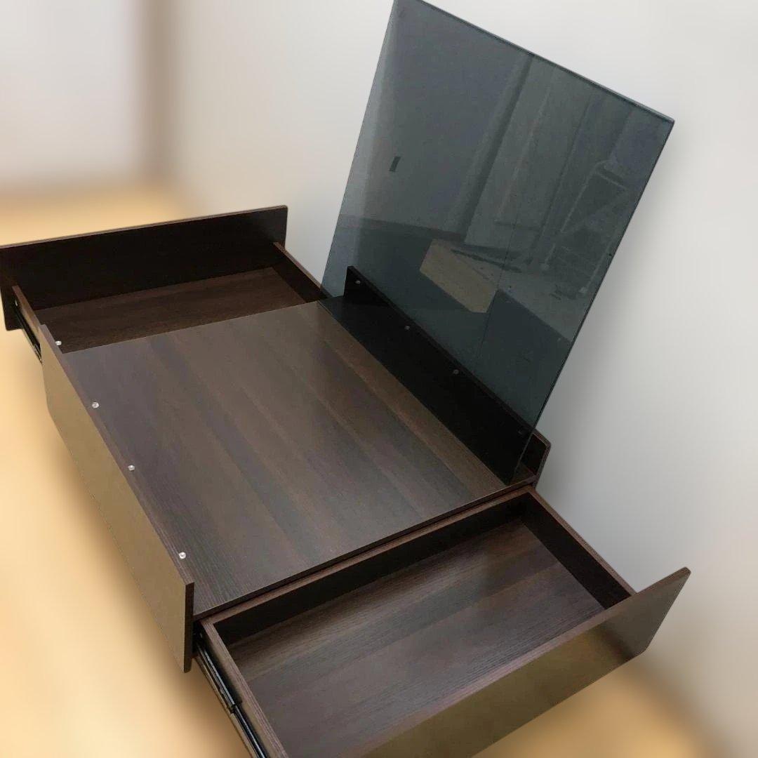 送料無料 ガラス天板 センターテーブル ローテーブル 引き出し　250904