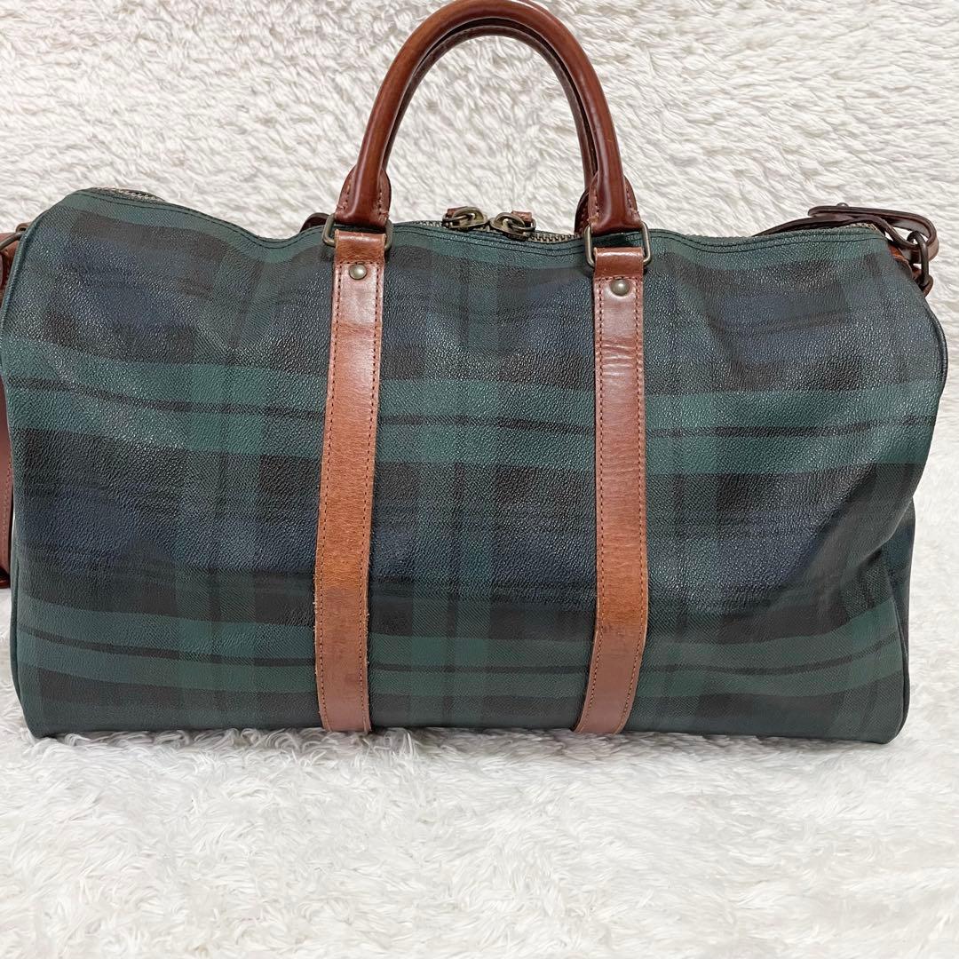 ポロラルフローレン☆2wayボストンバッグ グリーンチェック 大容量 南京錠