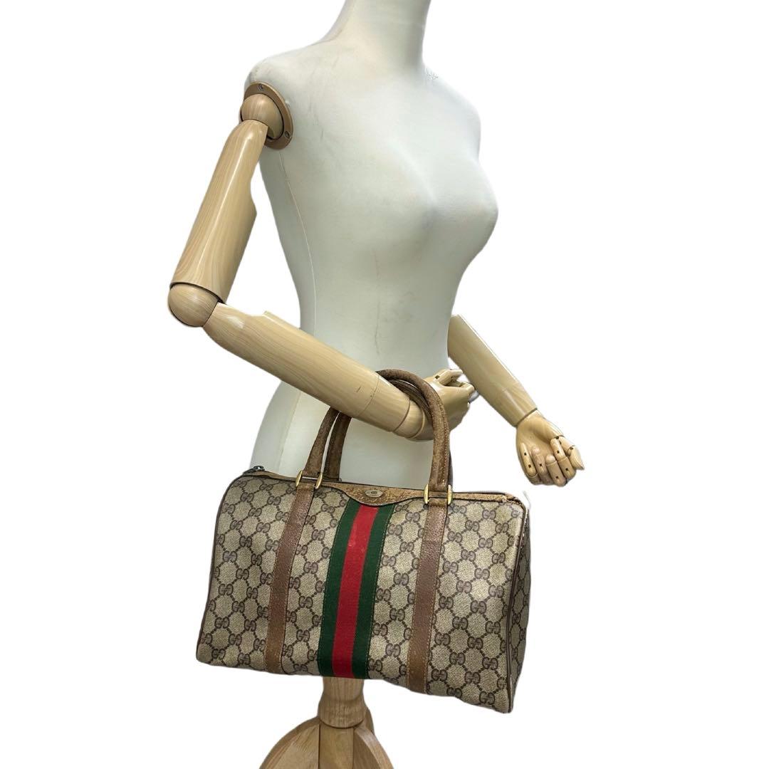 GUCCI グッチ ボストンバッグ GG柄 PVC レザー シェリーライン