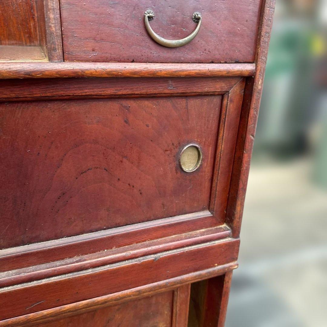 m*k様 昭和レトロ　茶箪笥　木製キャビネット 赤褐色 ガラス扉付き