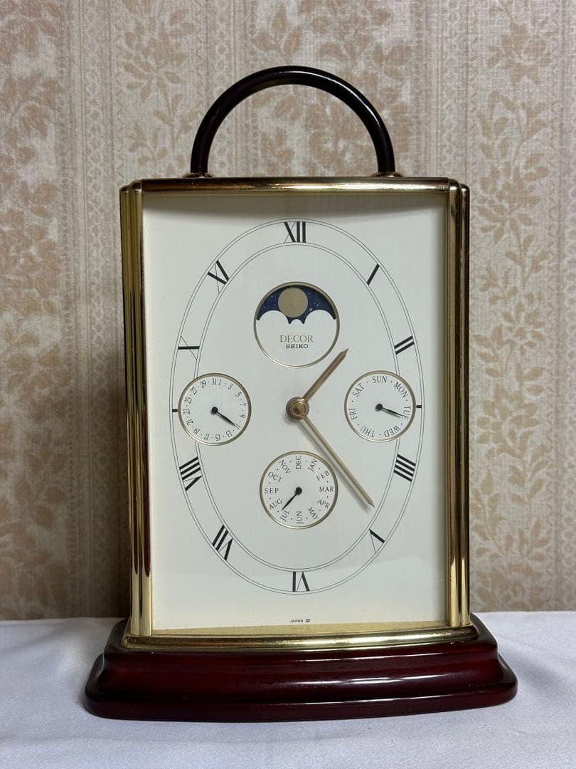 s*a様 激レア SEIKO DECOR 卓上時計 ムーンフェイズ ゴールド