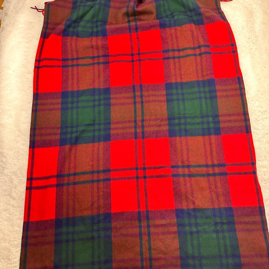 Joshua Ellis チェック　ブランケット大判ストール　赤　ラムウール