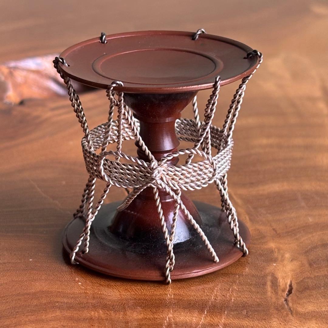 銀線紐鼓 蓋置 朱漆 井波慶州造 茶道具 共箱