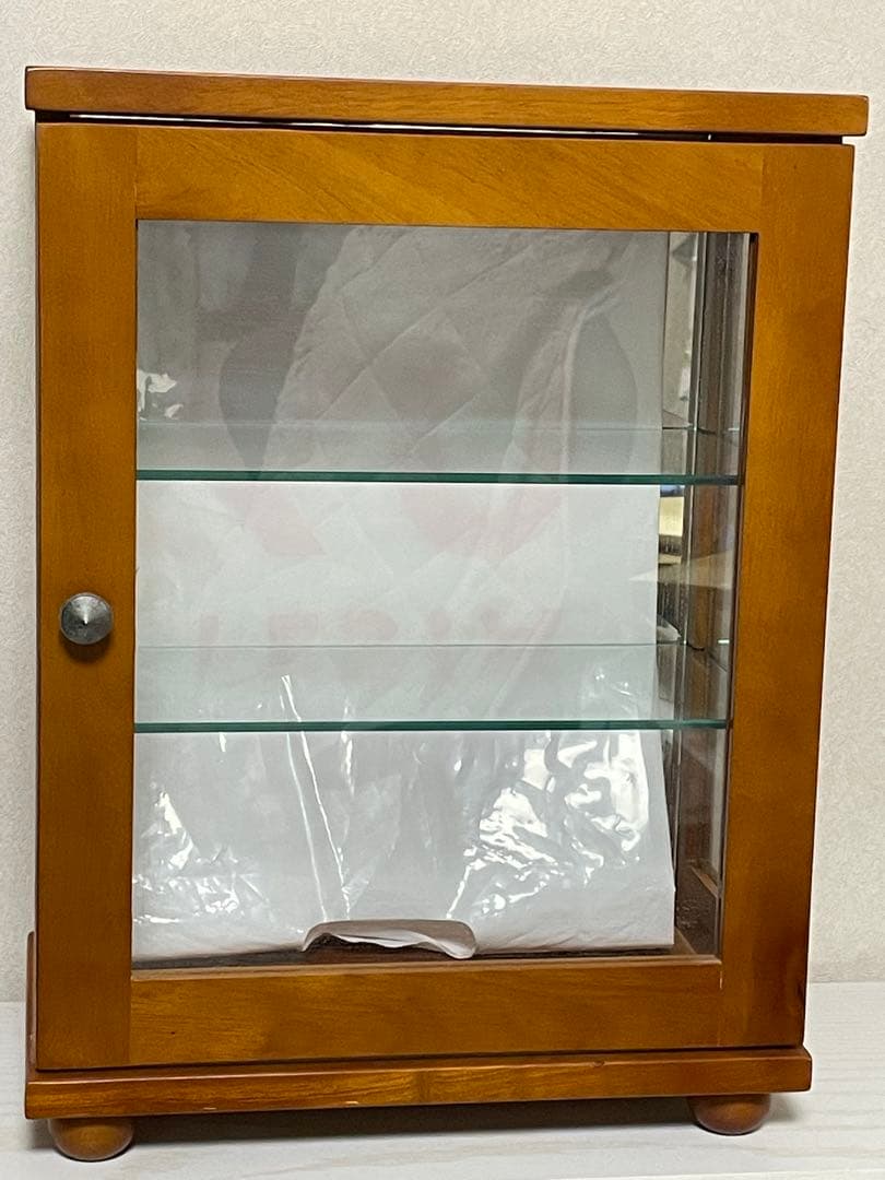 ガラスキャビネット 飾り棚 昭和レトロ 木目調 ガラスケース 什器